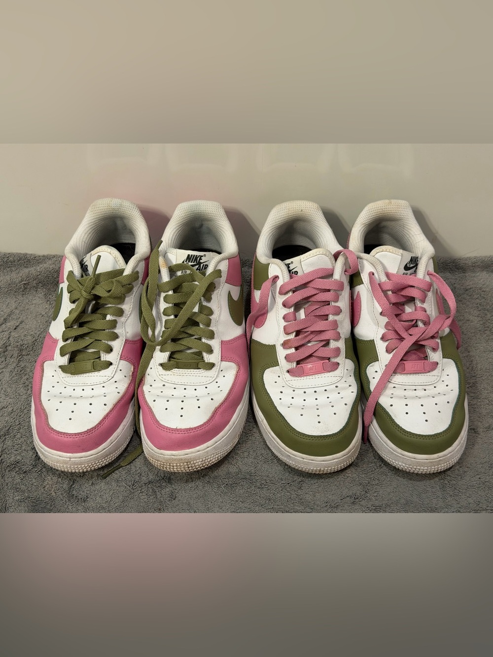 Nike Air Force 1 — 2 pairs White, Pink & Olive